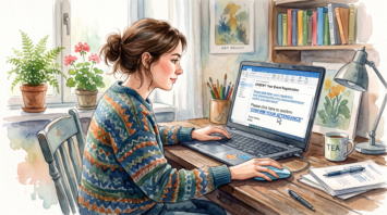 someone on their computer, about to click on a link in an email